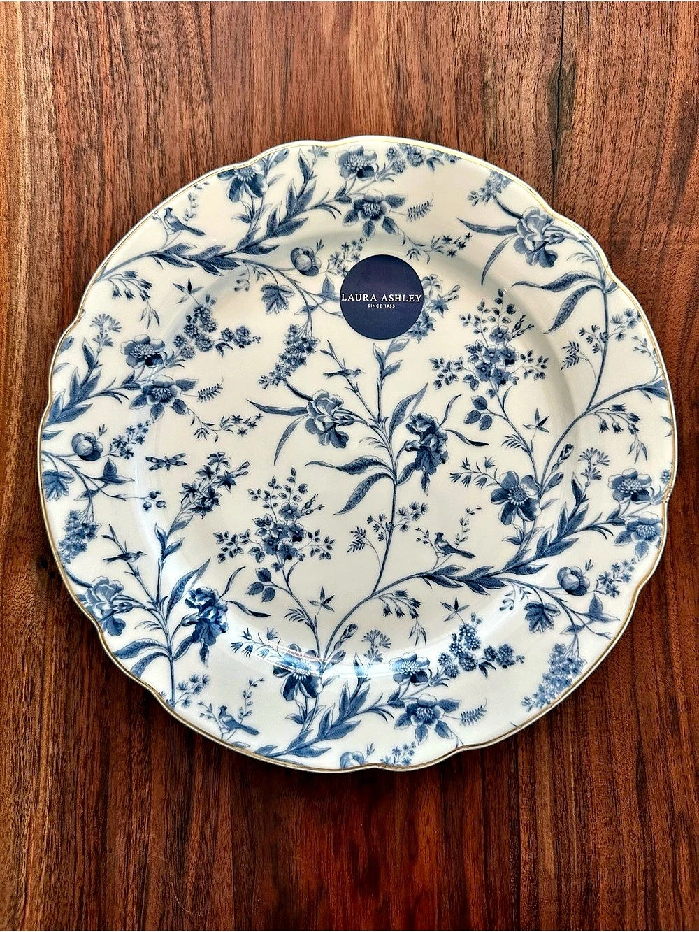 Laura Ashley Blue & White Floral Scalloped Dinner Plates- Set of 2